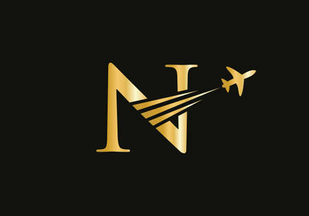 Modern N letter Travel logo design concept vector. N travel logo. Creative Air Travel Logo Design with N letter.のイラスト素材