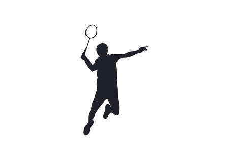Badminton player young man in silhouette isolatedのイラスト素材