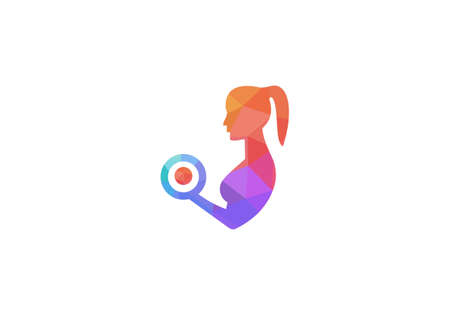 Fitness Gym logo. Woman of fitness silhouette character vector design template, Fitness logoのイラスト素材