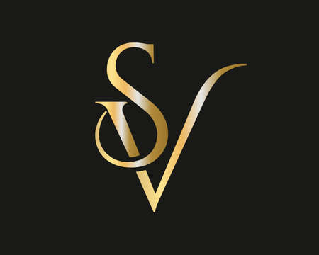 Initial Gold SV letter logo design. VS logo design with creative and luxury conceptのイラスト素材