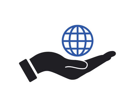 Hand Globe logo design. World logo with Hand concept vector. Hand and World logo designのイラスト素材