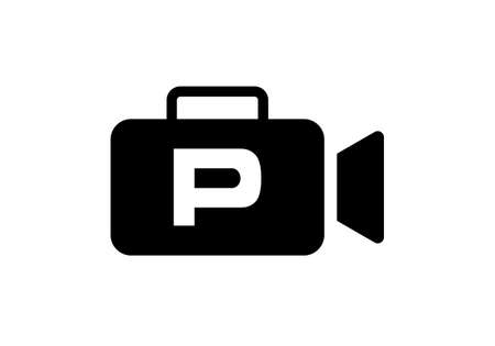 Cinema Film and Videography Logo On Letter P Design Template. Initial Letter P with Film Video Camera Logo Designのイラスト素材