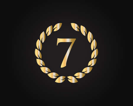 7th Anniversary Ring Logo Template. 7th Years Anniversary Logo With Golden Ring Isolated On Black...