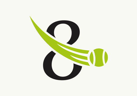 Tennis Logo Design Template On Letter 8. Tennis Sport Academy, Club Logo With 8 Letterのイラスト素材