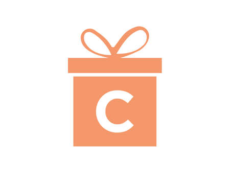 Letter C Gift Box Shape Logo. Colorful Gift Logo Template On C Letter. Giftbox Package Store, Shop Icon Designのイラスト素材
