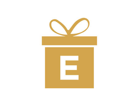 Letter E Gift Box Shape Logo. Colorful Gift Logo Template On E Letter. Giftbox Package Store, Shop Icon Designのイラスト素材