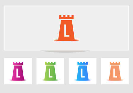 Castle Logo On Letter L. Castle King Logo Design Initial L Letter Concept Vector Templateのイラスト素材