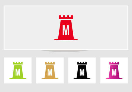 Castle Logo On Letter M. Castle King Logo Design Initial M Letter Concept Vector Templateのイラスト素材