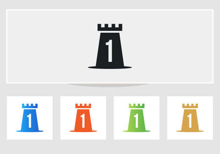 Castle Logo On Letter 1. Castle King Logo Design Initial 1 Letter Concept Vector Templateのイラスト素材