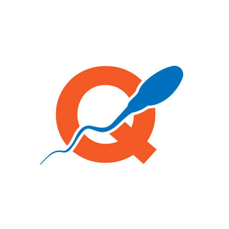 Sperm, Egg Cell Logo On Letter Q Template. Sperm Bank Medical Logo. Sperm Logo Vector Iconのイラスト素材