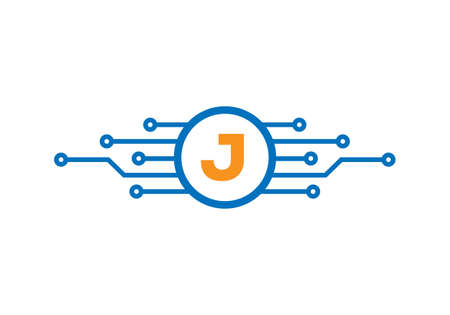 Letter J Logo Design Template. J Letter For Cyber Logo Protection, Technology, Biotechnology And High Tech. Network Logo Designのイラスト素材