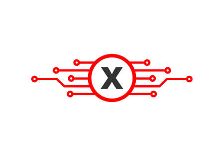 Letter X Logo Design Template. X Letter For Cyber Logo Protection, Technology, Biotechnology And High Tech. Network Logo Designのイラスト素材