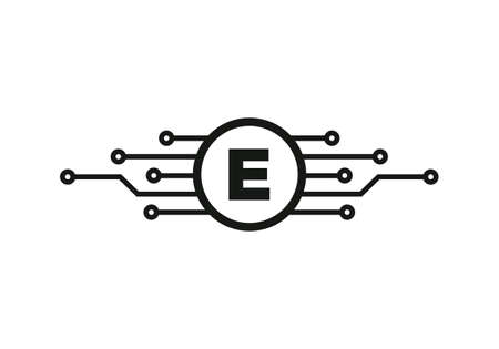 Letter E Logo Design Template. E Letter For Cyber Logo Protection, Technology, Biotechnology And High Tech. Network Logo Designのイラスト素材