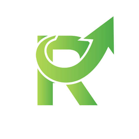Financial Marketing Logo On Letter R, Initial Growth Arrow Concept. Fundraising Financial And Accounting Management Logo Design Templateのイラスト素材