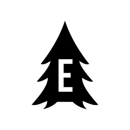 Pine Tree Logo Design On Letter E Template. Pine Tree Hotel Resort Wood Park Logo Designのイラスト素材