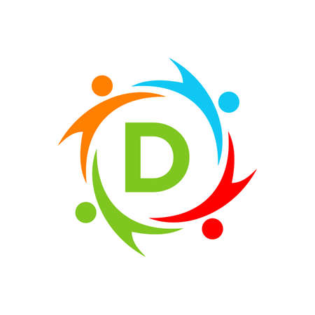Charity Logo Template On Letter D, Initial Unity Foundation Human Logo Sign. Unity Team Work Logo Design With D Letter Templateのイラスト素材