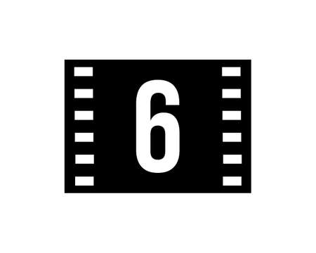 Motion Film Logo On Number 6 Template. Movie Film Sign, Film Production Logo With 6 Logotypeのイラスト素材