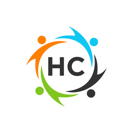 Charity Logo Template On Letter HC, Initial Unity Foundation Human Logo Sign. Unity Team Work Logo Design With HC Letter Templateのイラスト素材