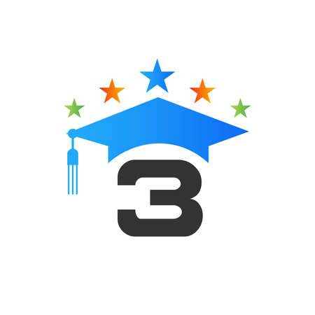 Number 3 Education Logo Initial Graduation Cap Concept. Education Logo Design Template With 3 Number Graduate Hat Vector Templateのイラスト素材