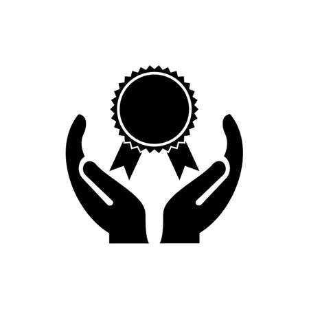 Hand Award logo design. Award Best Seller Badge logo with Hand concept vector. Hand and Badge logo designのイラスト素材