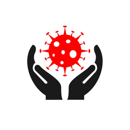 Hand Corona logo design. Corona logo with Hand concept vector. Hand and Corona logo designのイラスト素材