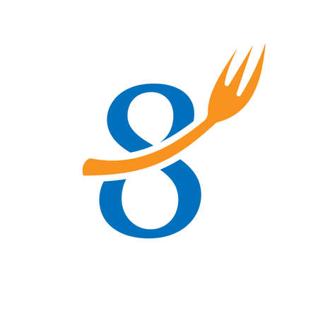 Restaurant Logo Template On Number 8. Number 8 Restaurant Logo Sign Designのイラスト素材