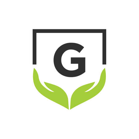 Charity Help Hands Logo On Letter G Concept Template. Care, Sharing, Charity, Medical Health, Donation Organization G Logotype Designのイラスト素材
