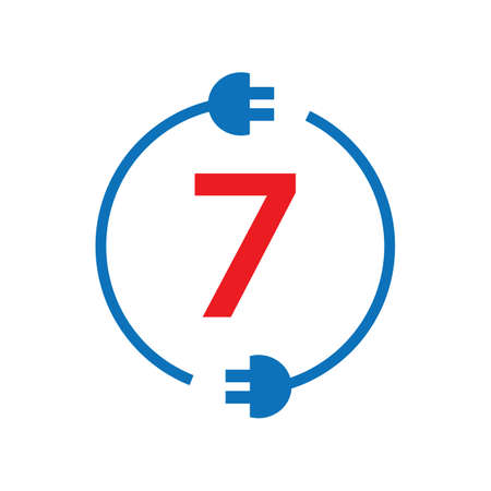 Thunder Bolt Number 7 Electricity Logo. Electric Industrial, Power Sign Electric Bolt On 7 Number...