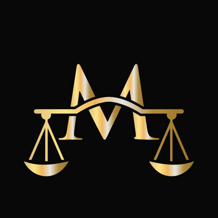 Letter M Scale Attorney Law Logo Design. Initial Pillar, Law firm, Attorney Sign Design On Letter M Concept Templateのイラスト素材