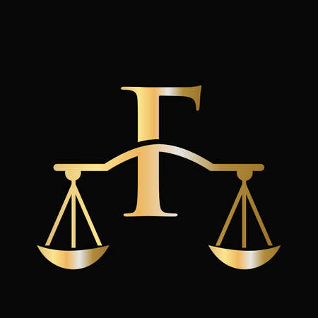 Letter F Scale Attorney Law Logo Design. Initial Pillar, Law firm, Attorney Sign Design On Letter F Concept Templateのイラスト素材