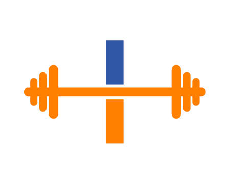 Fitness Gym Logo On Letter I Sign. Gym And Fitness Initial Alphabet Letter I Logo Template Barbells Kettlebell Logotypeのイラスト素材