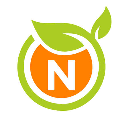 Eco Logo Design Letter N Vector. Eco Leaf Logo Icon Design Template On N Letter Conceptのイラスト素材
