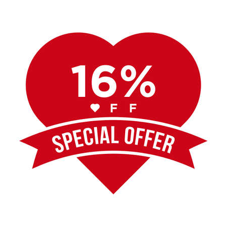 16% OFF Sale Discount Promotion Banner. Special Offer, Event, Valentine Day Sale, Holiday Discount Tag Vector Templateのイラスト素材