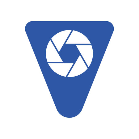 Initial Letter V Photography Logo Camera lens Concept. Photography Logo Combined V Letter Camera Sign Logoのイラスト素材