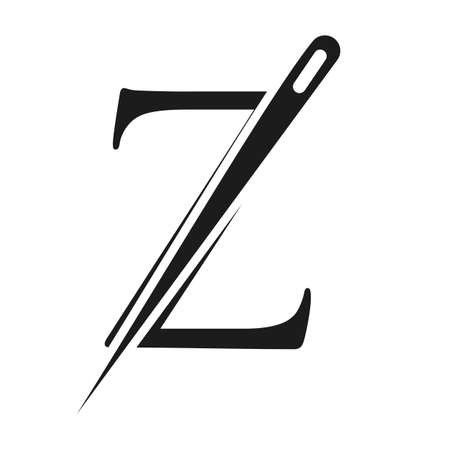 Initial Letter Z Tailor Logo, Needle and Thread Combination for Embroider, Textile, Fashion, Cloth, Fabric Templateのイラスト素材