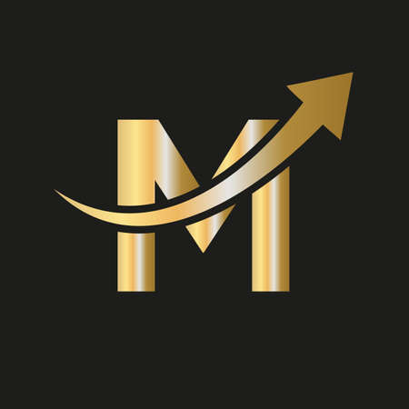 Finance Logo on M Letter Concept. Marketing And Financial Business Logo. Letter M Financial Logo with Marketing Growth Arrowのイラスト素材