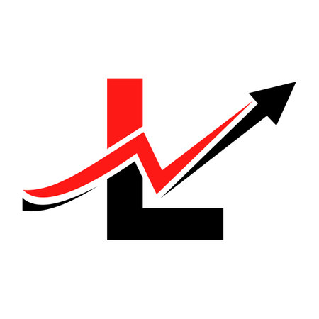 Finance Logo With L Letter Concept. Marketing And Financial Business Logo. Letter L Financial Logo Template With Marketing Growth Arrowのイラスト素材