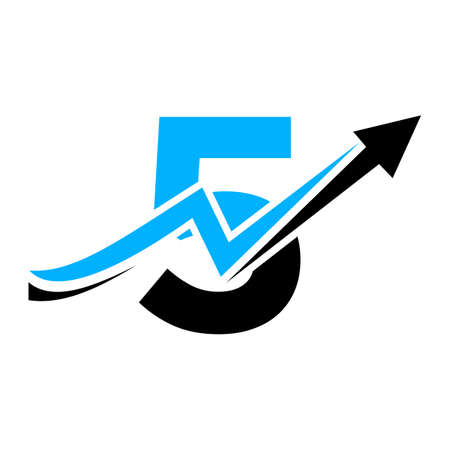 Finance Logo With 5 Letter Concept. Marketing And Financial Business Logo. Letter 5 Financial Logo Template With Marketing Growth Arrowのイラスト素材