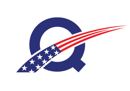 Initial Letter Q American Logo for Business, Corporate and Company Sign. USA American Logo on Letter Q Vector Templateのイラスト素材