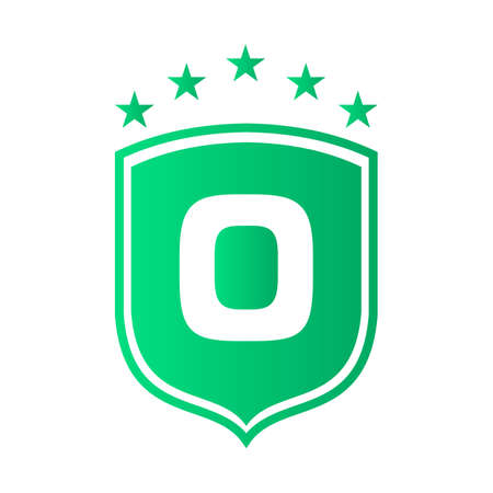 Shield Logo On Letter O Vector. Letter O Shield Security Logo Protection Symbol Vector Sign Designのイラスト素材