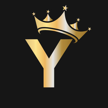 Letter Y Crown Logo. Crown Logo on Letter Y Vector Template for Beauty, Fashion, Star, Elegant, Luxury Signのイラスト素材