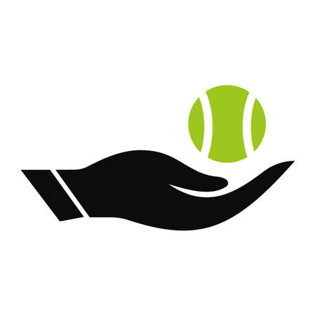 Tennis Hand logo design. Tennis Ball logo with Hand concept vector. Hand and Tennis Ball logo designのイラスト素材
