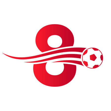 Soccer Football Logo On Letter 8 Sign. Soccer Club Emblem Concept Of Football Team Icon