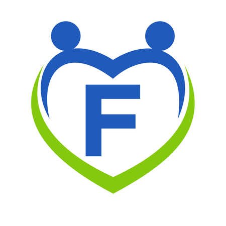 Health Care Sign On Letter F Template. Unity and Teamwork Logo Design. Charity and Donation Foundation Logotypeのイラスト素材