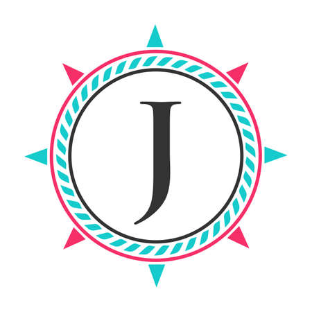 Anchor Logo Design on Letter J Template. Marine Retro Element, Super Yacht icon, Sailing Cruises Badge Logoのイラスト素材