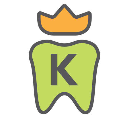 Dental Logo Design On Letter K Crown Symbol. Dental Care Logo Sign, Clinic Tooth King Logo Design With Luxury Vector Templateのイラスト素材
