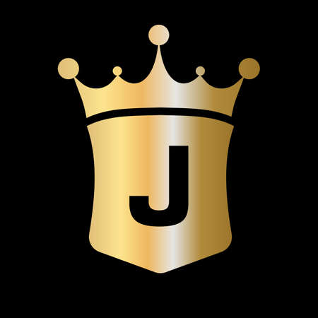 Letter J Crown and Shield Logo Vector Template with Luxury Concept Symbolのイラスト素材