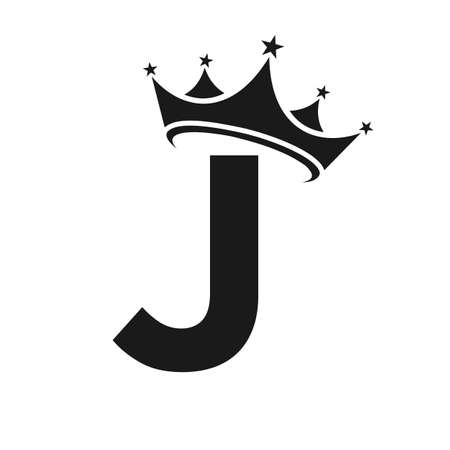 Letter J Crown Logo. Crown Logo on Letter J Vector Template for Beauty, Fashion, Star, Elegant, Luxury Signのイラスト素材