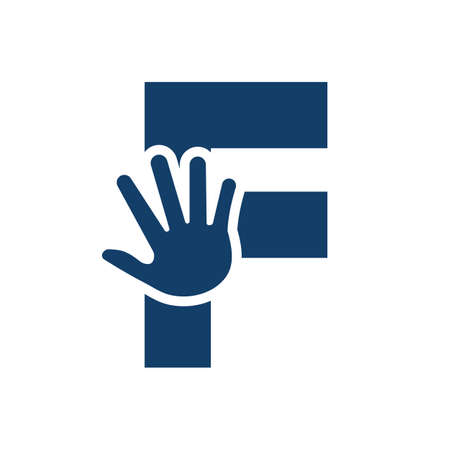 Letter F Hand Logo Concept For Hand Care, Charity Sign and Donation Logo Symbol Vector Templateのイラスト素材