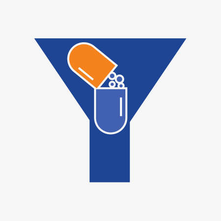 Letter Y Medicine Tablet Logo Concept for Healthcare Logo Sign Vector Templateのイラスト素材